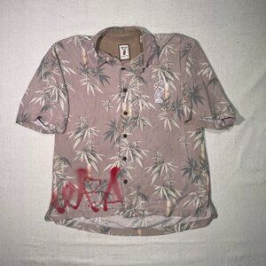 Medium brown button up with all over bamboo print and custom fabric paints